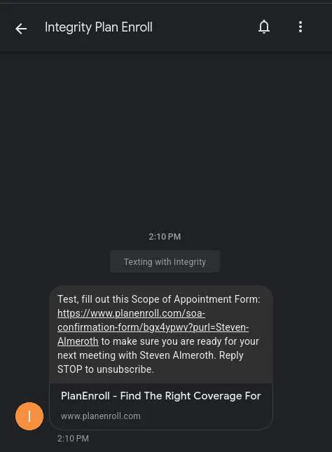 Text message example